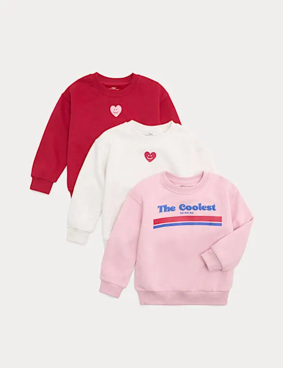 3 Pack Cotton Rich Heart Sweatshirts (2-8 Yrs)