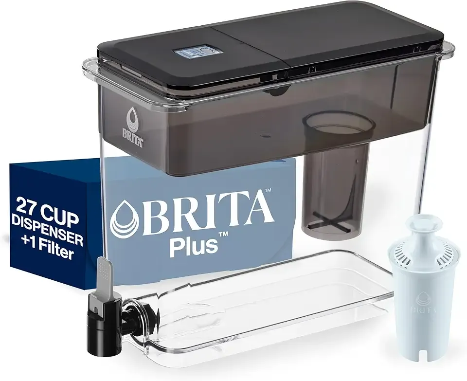 Brita UltraMax Large Water Dispenser with 1 BritaPlus Filter, 27 Cup Capacity, Black (Package May Vary)