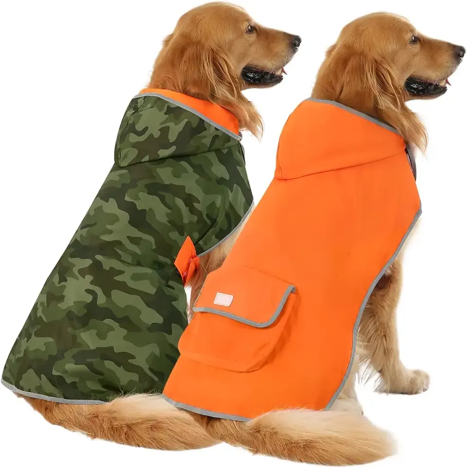 HDE Reversible Dog Raincoat Hooded Slicker Poncho Rain Coat Jacket for Small Medium Large Dogs Camo Orange - XL