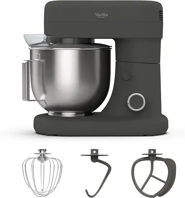 Martha Stewart 5.3Qt Stand Mixer, 12-Speed Tilt-Head Electric Kitchen Mixer with Stainless Steel Bowl, Dough Hook, Whisk & Beater, Splash Guard, Ideal for Baking Bread, Cake & Whipping, Caviar Gray