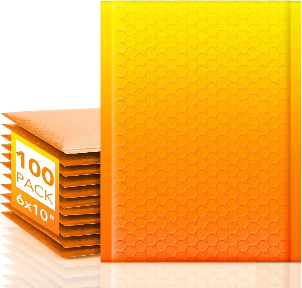 Fuxury Bubble Mailers 6x10 Inch 100 Pack Padded Envelopes Usable Size 6x9" | Thick Mailing Envelopes Bubble Opaque Padded Mailers Shipping Bags for Mailing Jewelry Makeup Small Business #0 YellowOrange