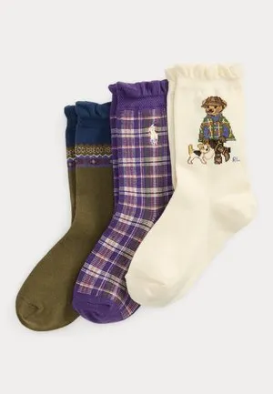 POLO BEAR CREW SOCKS 3-PACK UNISEX - Sokker - ivory/purple/olive