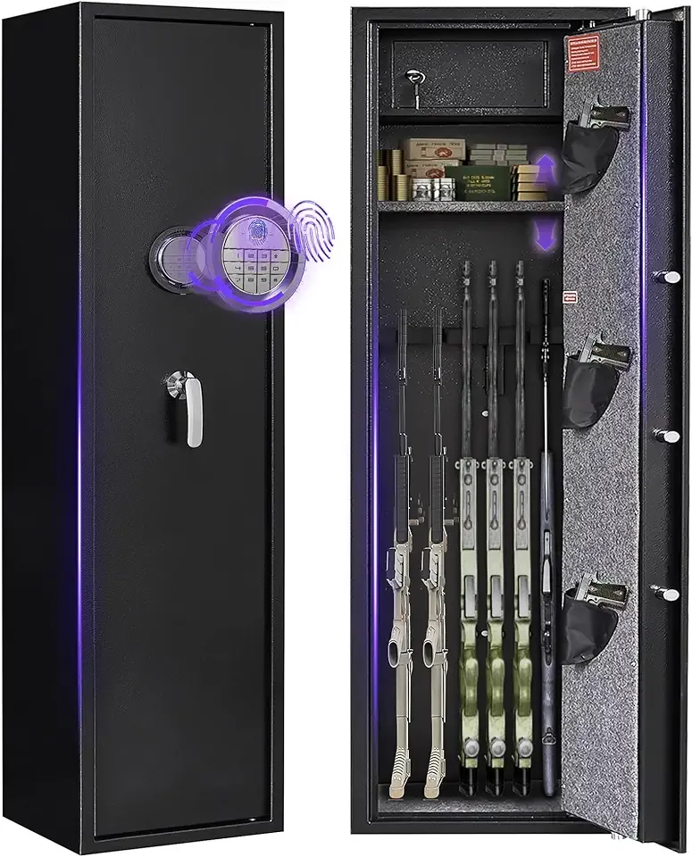 8-10 Gun Safe for Rifles and Pistols, Gun Cabinet for Rifle and Shotgun Multi-Function, Biometric Fingerprint Large Rifle Safes for Home, with Inner Cabinet Dual Alarm System