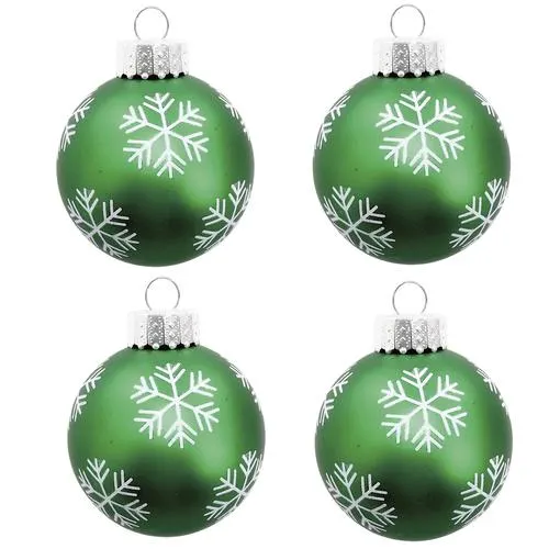 Enchanted Forest® 2.75" Green with White Snowflakes Glass Ornaments - 4 Pack