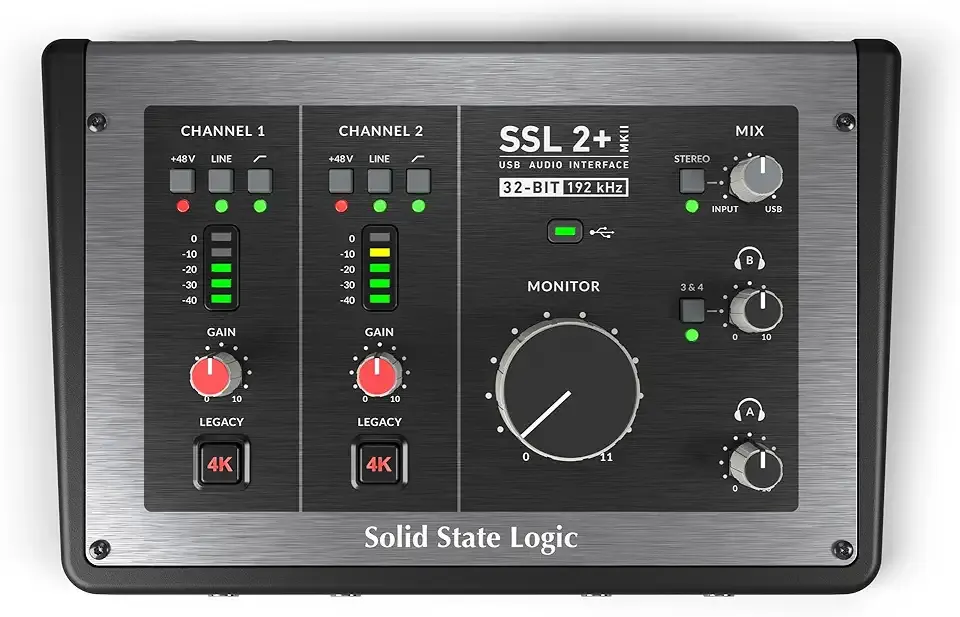 Solid State Logic SSL 2 Plus MKII USB Audio Interface with Dual Headphones, Four Balanced Outputs, and Class-Leading Mic Preamps