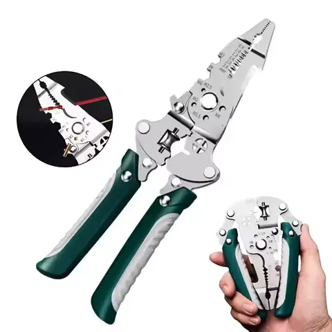 Foldable wire stripper, pulley design multi-function electrician wire splitter wire winding pliers crimping pliers hand tool