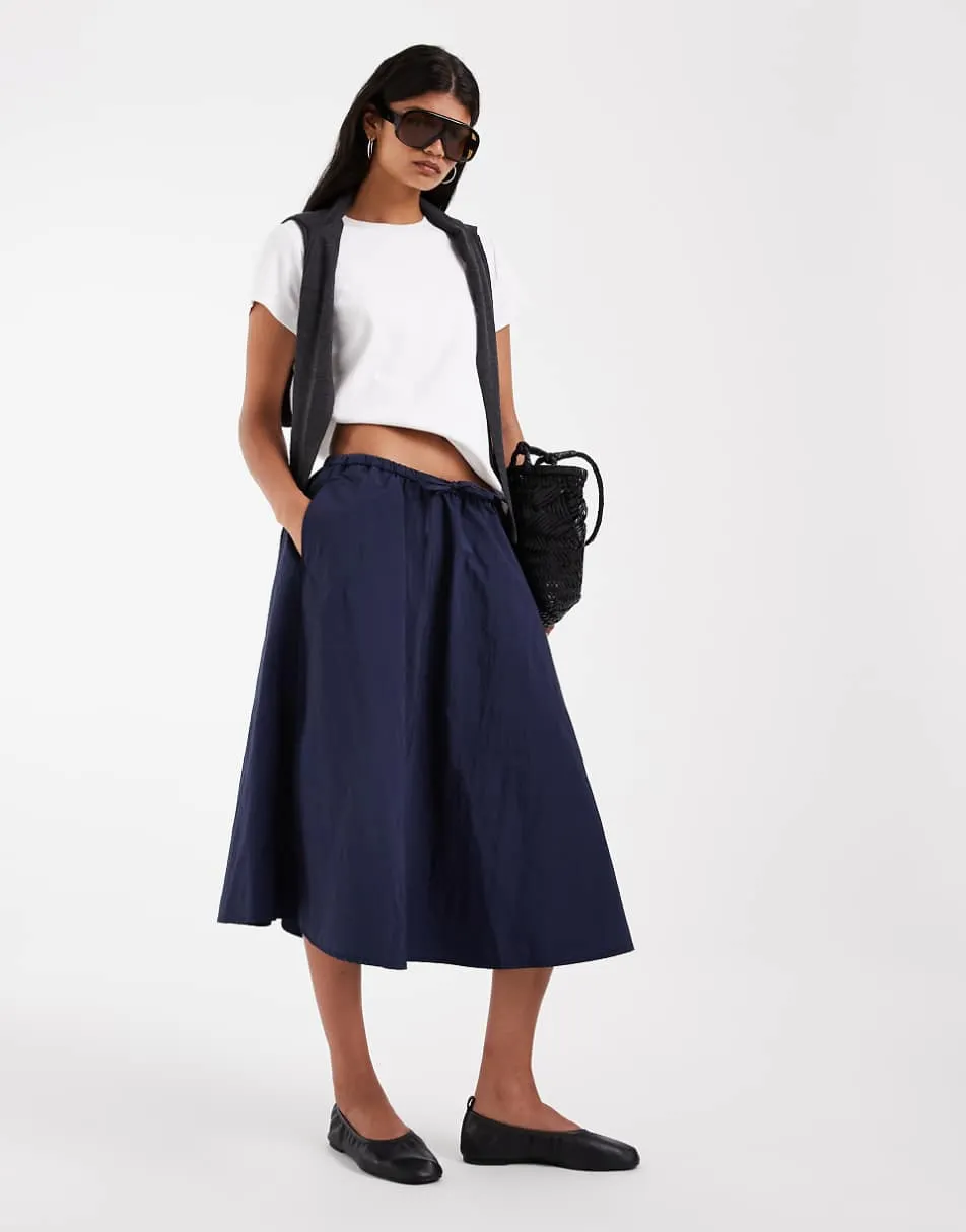 ASOS DESIGN navy techy midi track skirt