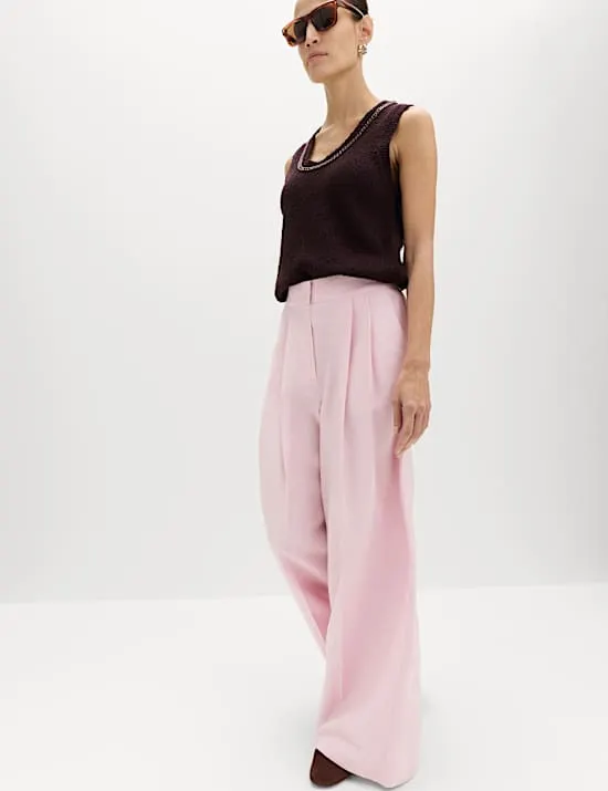 Lyocell Rich Pleat Front Palazzo Trousers