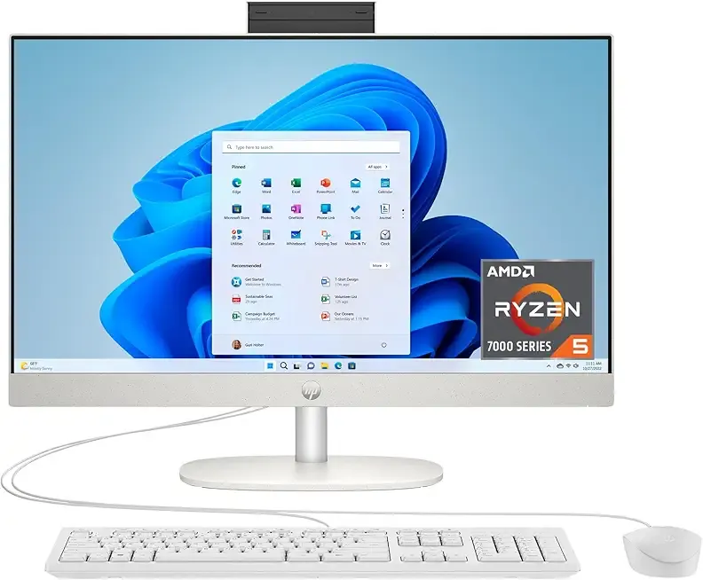 HP 24 inch All-in-One Desktop PC, FHD Display, AMD Ryzen 5 7520U, 8 GB RAM, 256 GB SSD, AMD Radeon Graphics, Windows 11 Home, 24-cr0002 (2024)