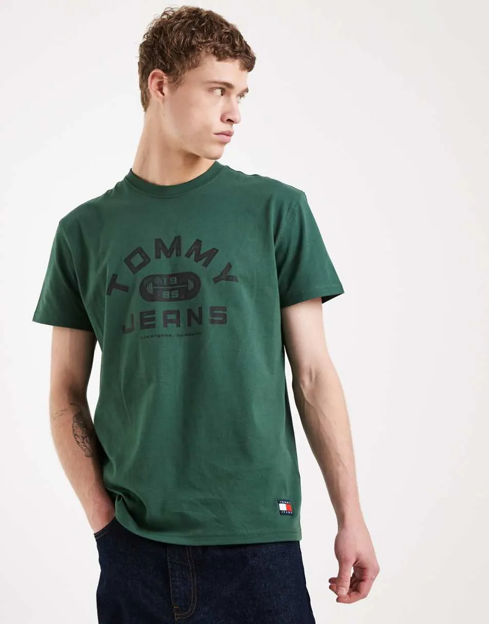 Tommy Jeans gym logo t-shirt in dark green