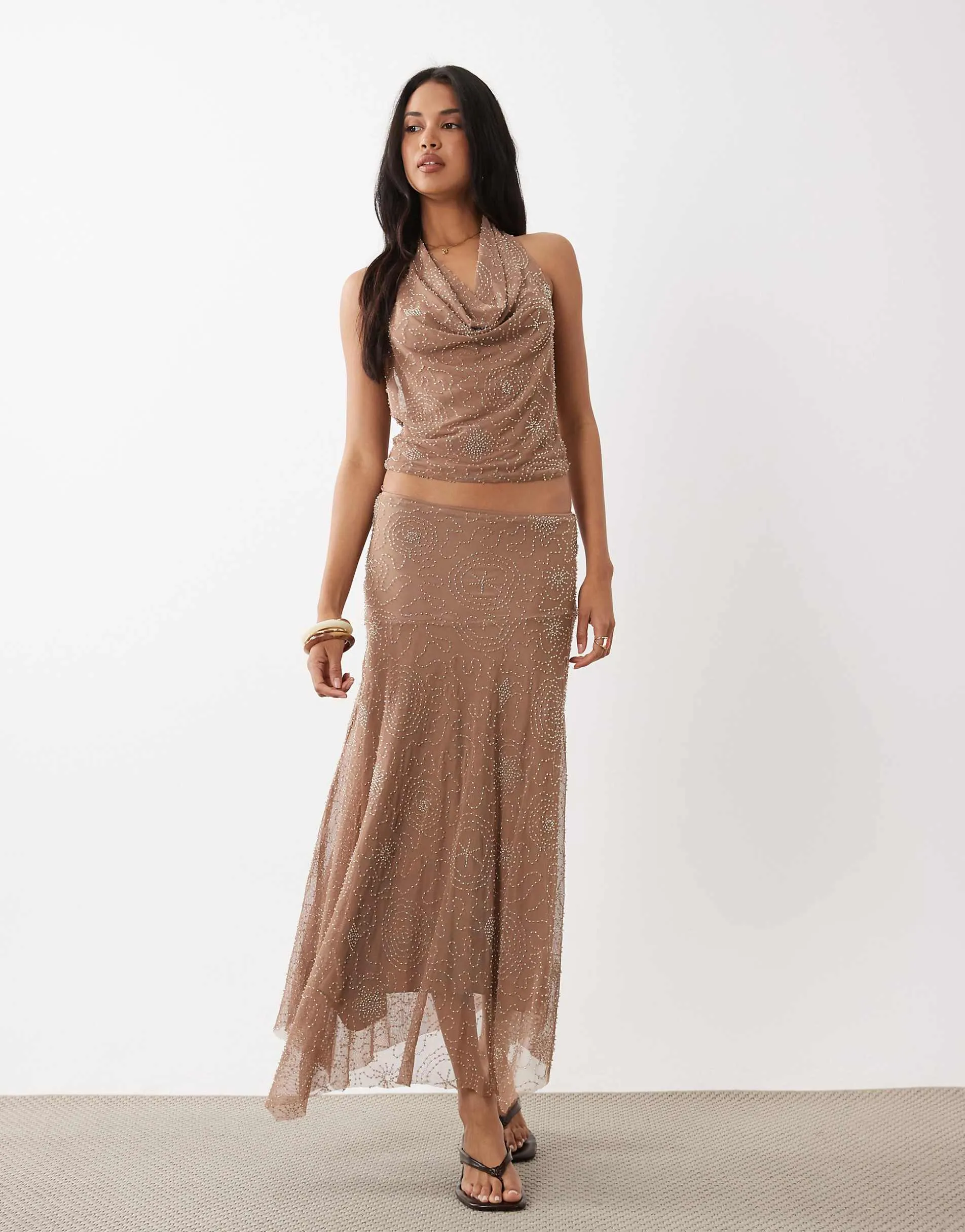 Gina Tricot mix and match embellished co-rd in brown