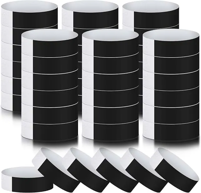 Tudomro 600 Packs Paper Wristbands for Events, Waterproof Arm Bands,Black | Neon Party Identification Strips, Lightweight ID Wristband for Concert Bar Club Entrance Admission