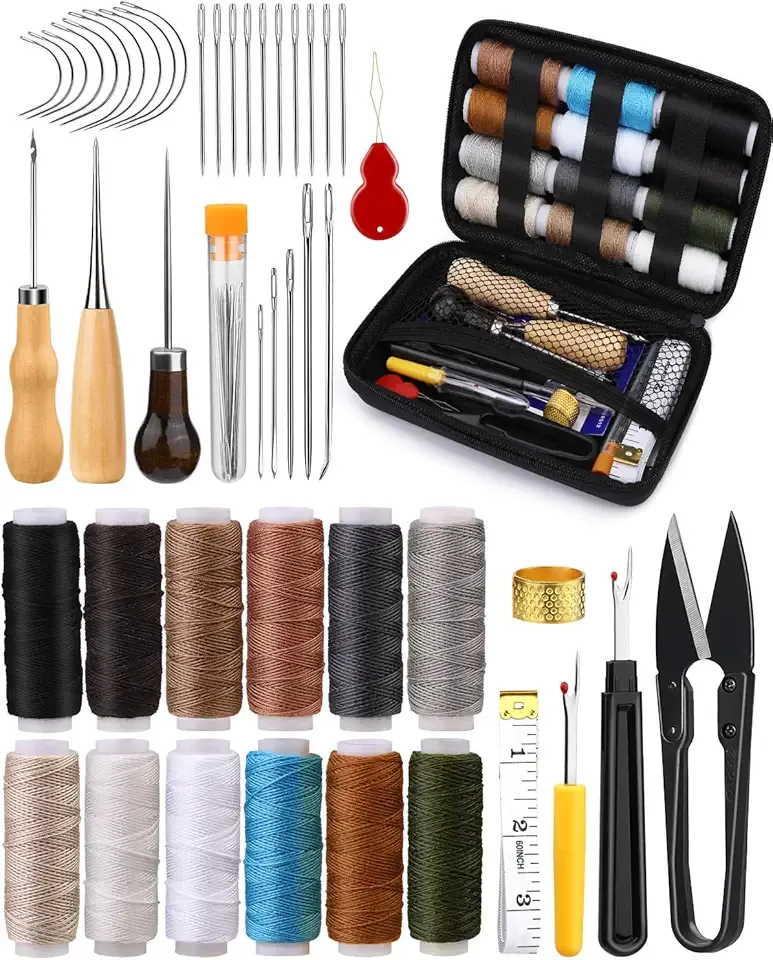 BAGERLA Heavy Duty Sewing Kit, Needle and Thread Kit with Upholstery Thread Needles Sewing Awl Seam Ripper for Car Seats Carpets Shoes Backpacks DIY Crafting