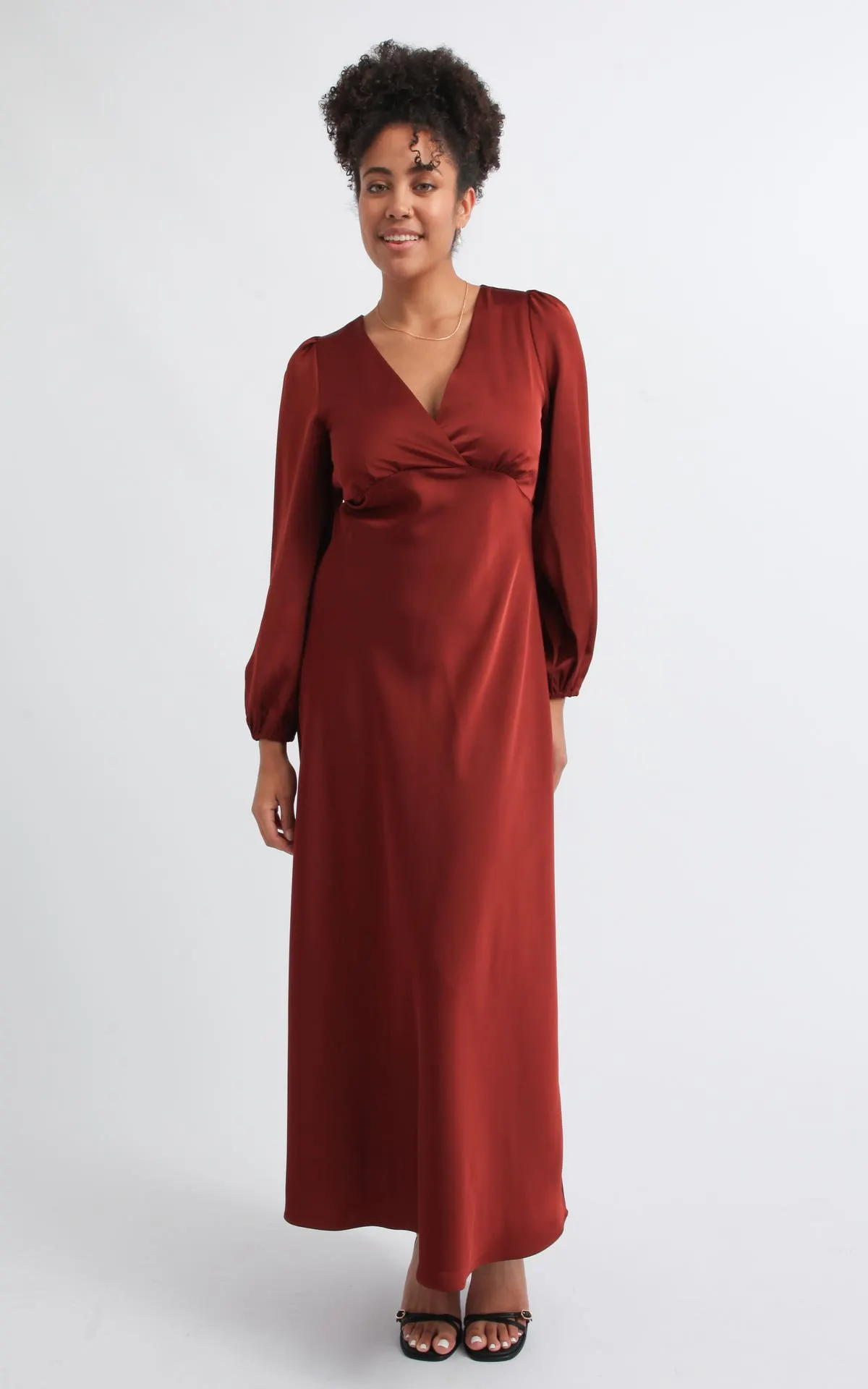 Satin Bias Long Sleeve Gown