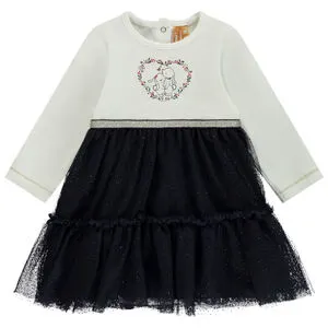 Robe body manches longues effet 2 en 1 bi-matière pour bébé fille