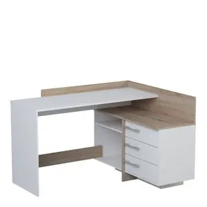 Escritorio esquinero con 3 cajones roble y blanco 128,5 x 105,7 x 83,2 cm THALES