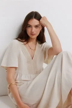 Vestido midi lino crochet