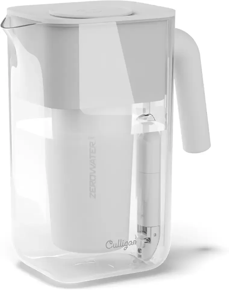 Culligan with ZeroWater Technology 10-Cup Water Filter Pitcher – Includes 5-Stage Advanced Water Filter, IAPMO Certified to Reduce Lead, Total PFAS (Forever Chemicals), Mercury, Fluoride, and Chlorine