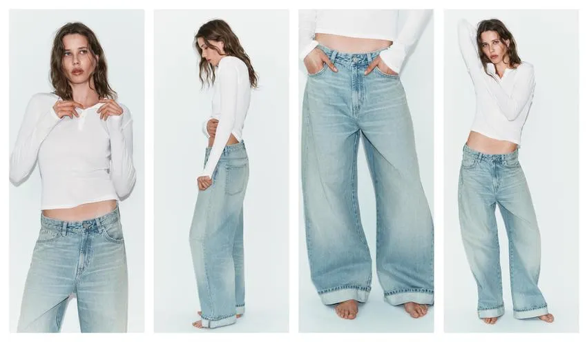 TRF MID-WAIST BAGGY FOLDED JEANS