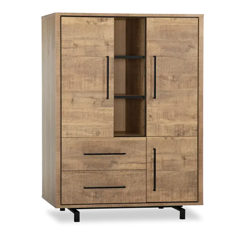 Wandkast Fairmont - 120 cm - Lamulux Mango - 3 deuren, 2 laden, 3 open vakken