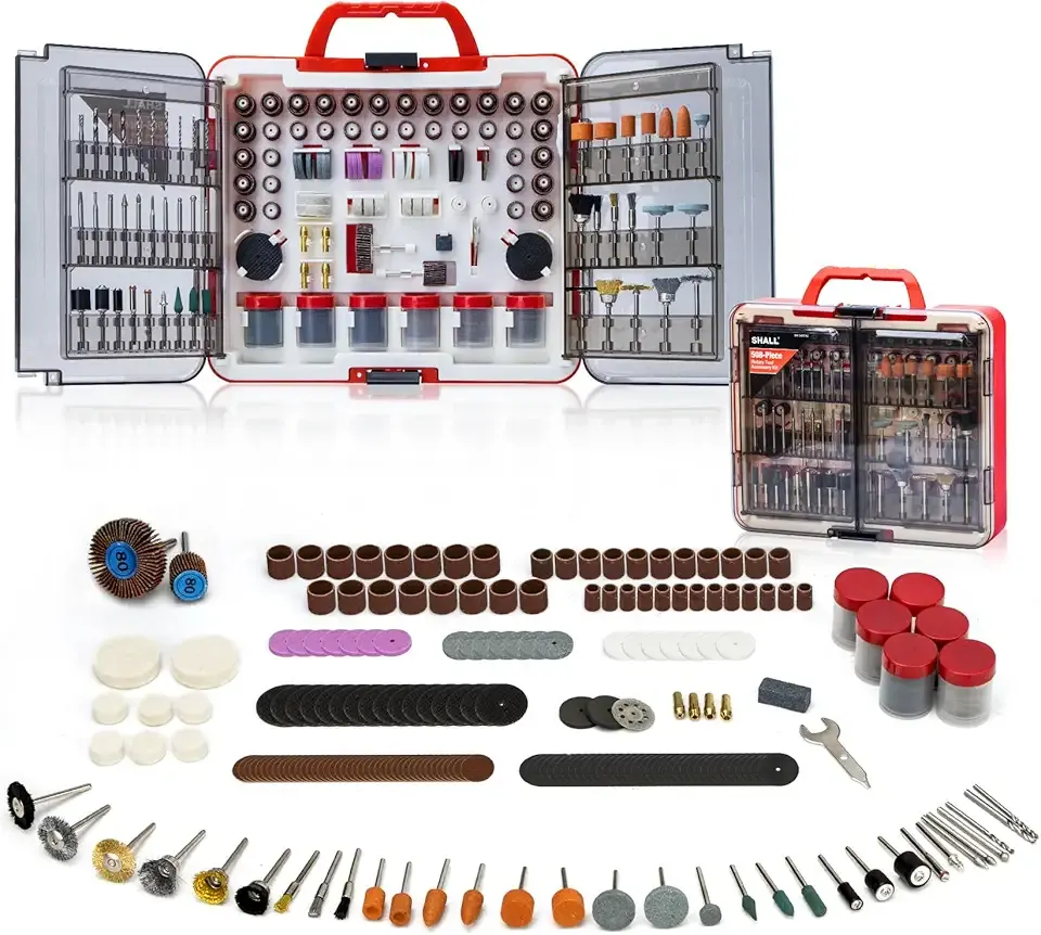 SHALL 508-Piece Rotary Tool Accessories Kit, Universal Rotary Tool Bits for Sanding, Cutting, Grinding, Drilling, Carving, Engraving, Polishing, Cleaning, Rotary Tool Attachments with Carrying Case