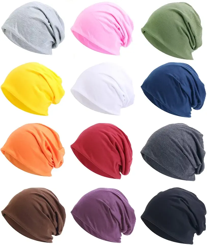 4/10/12 Pieces Unisex Beanie Hats for Men Women Slouchy Beanie Hip-Hop Caps Lighweight Soft Skull Caps for Chemo Sleep