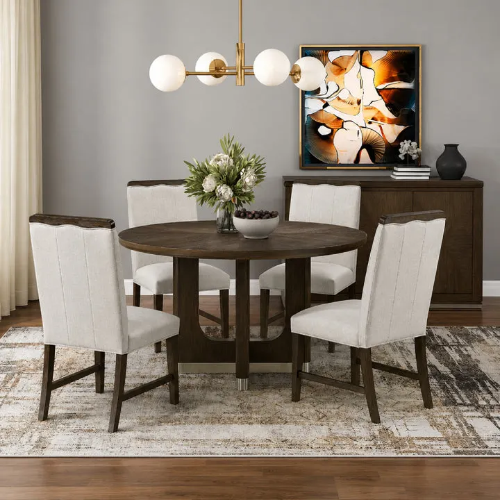 Nobel (5-Piece) Dining Table Set by Homelegance - Brown/White