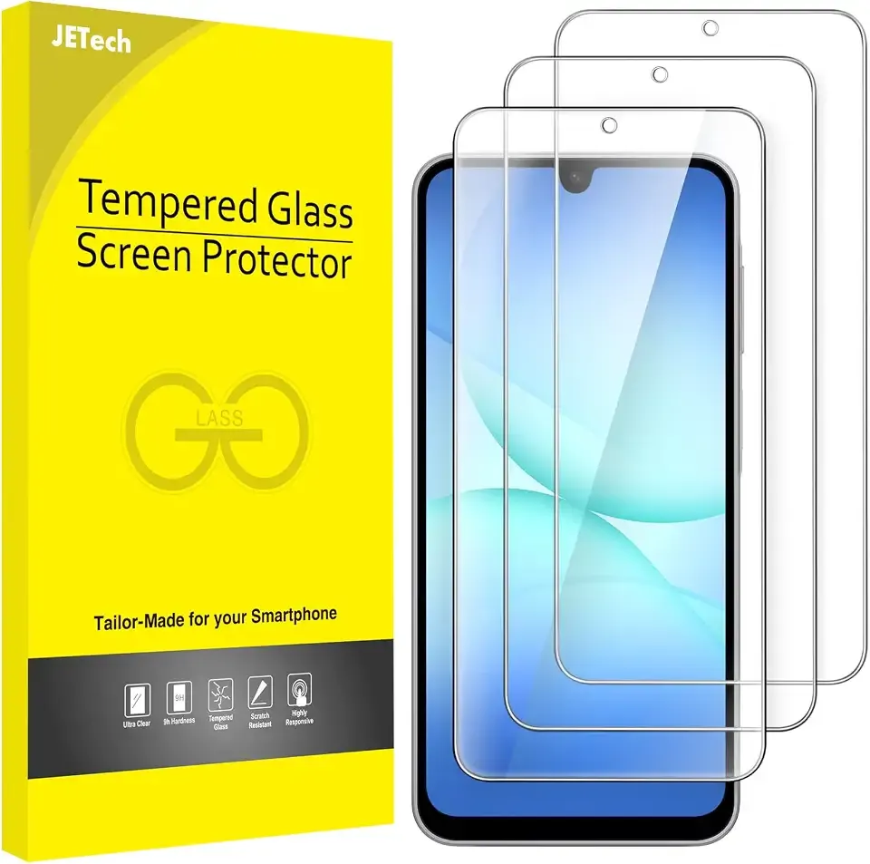 JETech Screen Protector for Samsung Galaxy A17, 3-Pack | HD Clear, 9H Tempered Glass Film, Anti-Scratch Glass