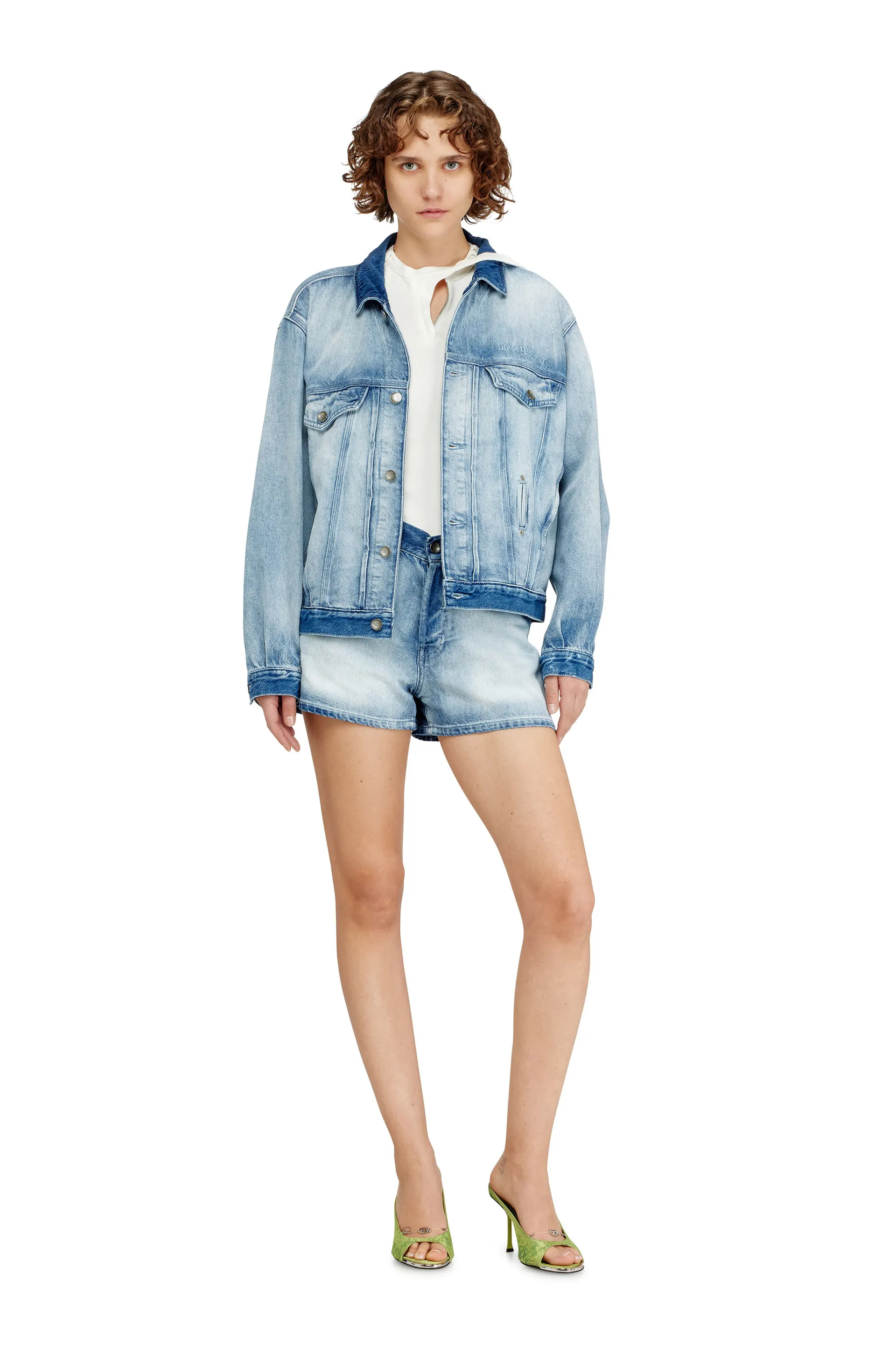 Trucker jacket in medium-light skeleton denim
