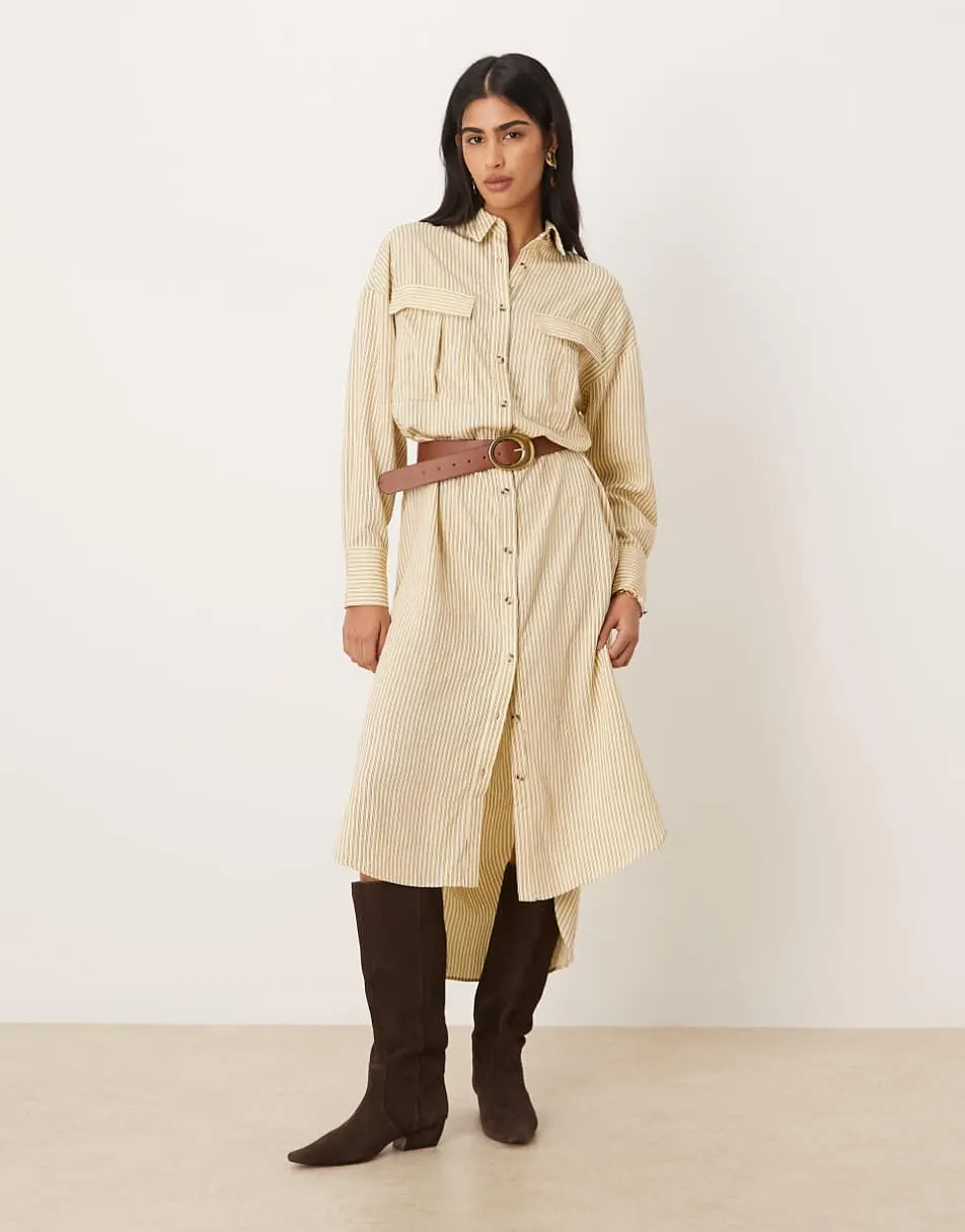 ASOS DESIGN relaxed shirt maxi dress with pockets in pale yellow pinstripe