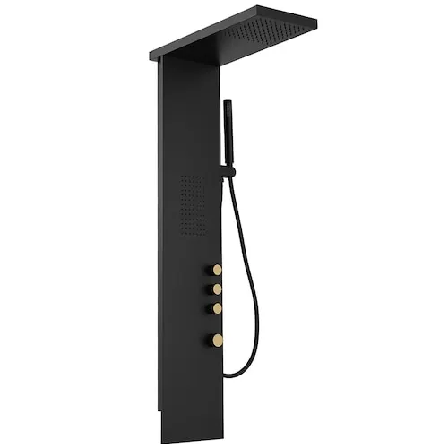 1-Jet Rainfall Modern Shower Panel System with Waterfall Shower Head and Shower Wand in Matte Black