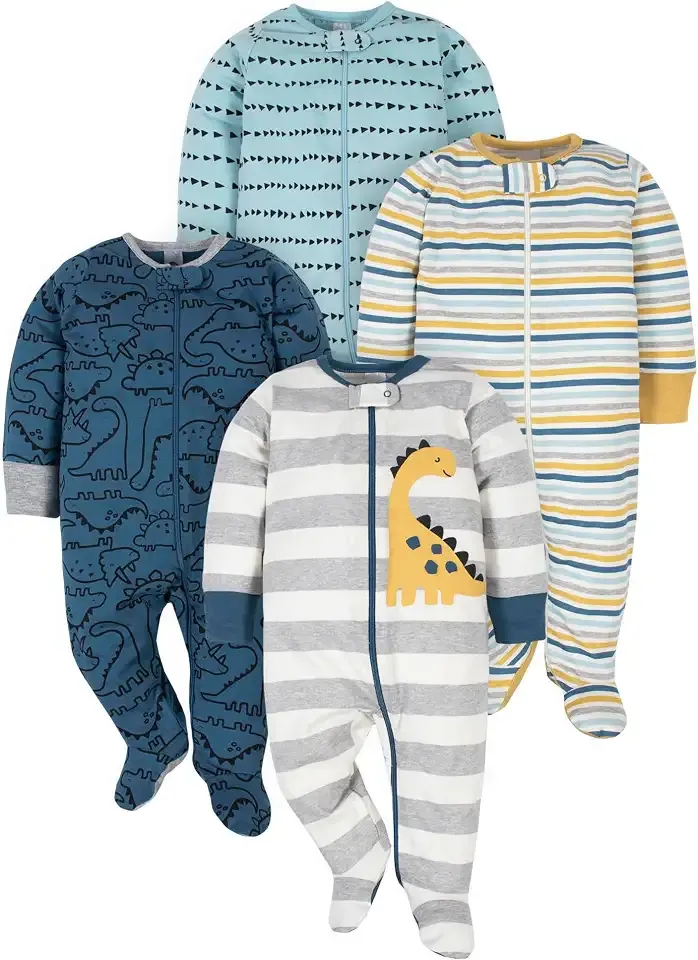 Gerber Baby Boys 4 Pack 'N Play Footie And Toddler Sleepers, Dinosaur Blue, 0-3 Months US