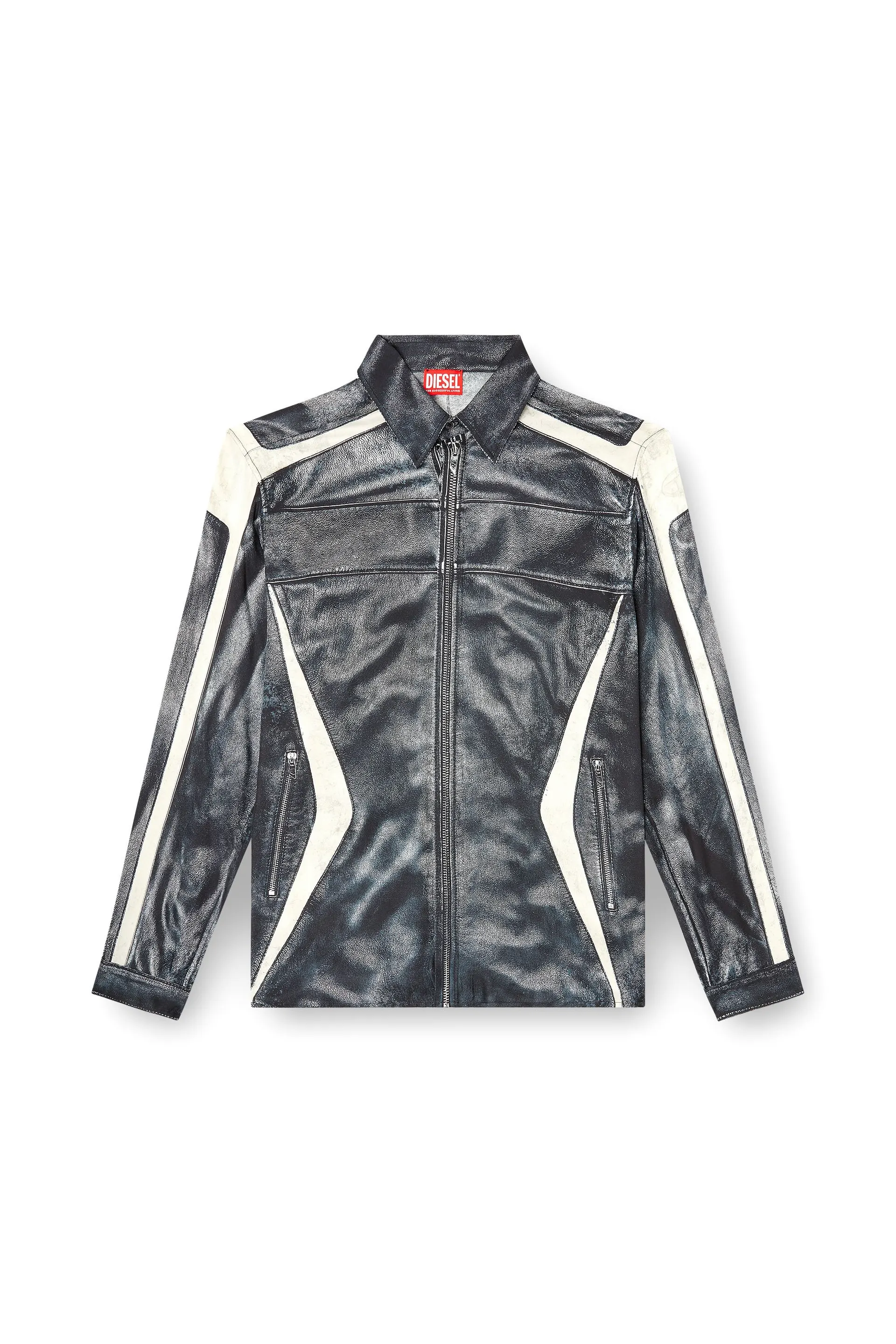 Printed viscose shirt with front zip closure