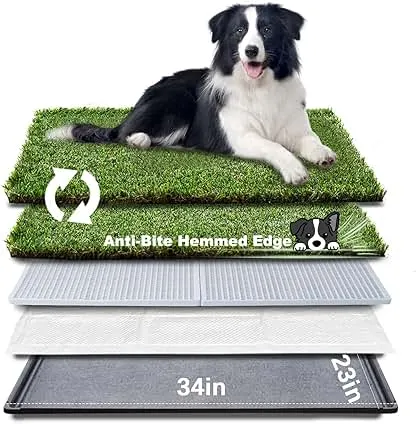 HQ4us Dog Grass Pad with Tray Large 34”×23” Dog Litter…