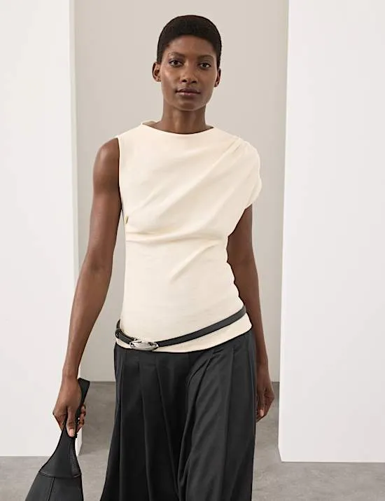 Asymmetrisches Oberteil aus reiner Baumwolle mit Rüschen