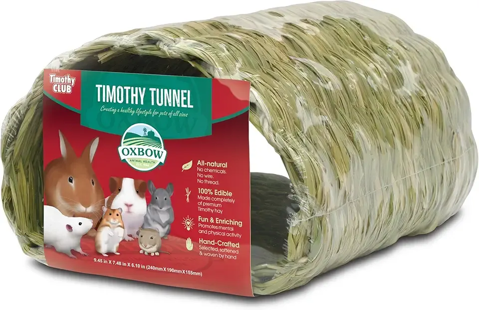 Oxbow Timothy Hay Tunnel, Guinea Pig Hideout, Rabbit & Bunny Tunnel, Edible & Hand-Woven Guinea Pig House, No Wires or String, Small Pet Accessories, for Rabbits, Chinchillas & Rats