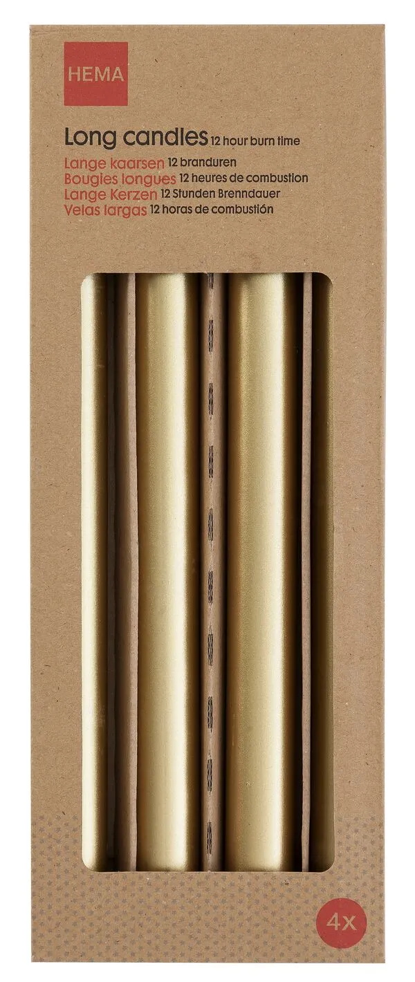 lange huishoudkaarsen Ø2.2x29 goud - 4 stuks