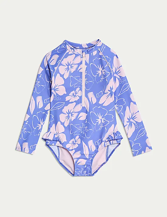 Floral Print Long Sleeve Swimsuit (2-8 Yrs)