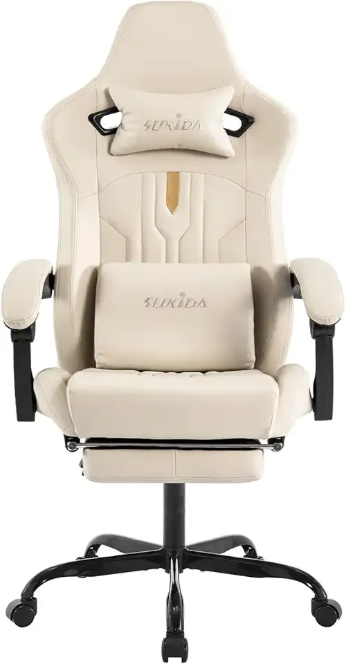 Gaming Chair with Footrest Ergonomic Computer Chair Massage Lumbar Cushion, Racing Video Game Chair Adjustable Rocker Recliner Executive Office Desk Chair Pu Leather for Adults