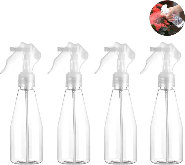 Confezione da 4 flaconi spray da 200 ml - Flaconi in plastica trasparente per giardinaggio, pulizia, cosmetici e cucina