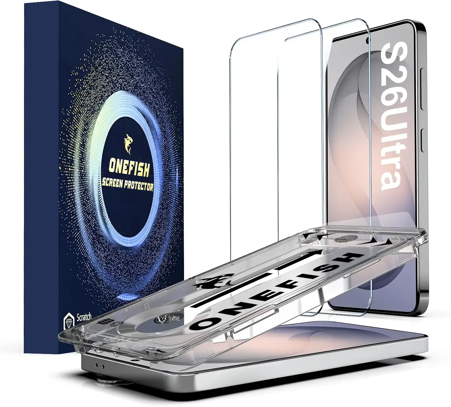 OneFish Screen Protector Compatible with Samsung Galaxy S26 Ultra, 9H Tempered Glass, HD Clear, Scratch Resistant, 10s Auto Dust-Elimination Installation, Support Fingerprint Unlock,2 Pack