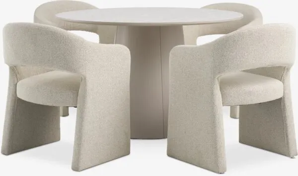 KLIPLEV + GANTRUP KLIPLEV Ø120 tafel travertin + 4 GANTRUP stoelen beige