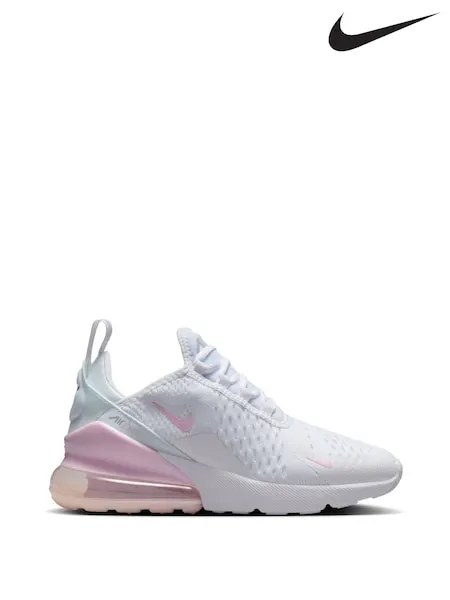 Nike White Pink Youth Air Max 270 Trainers