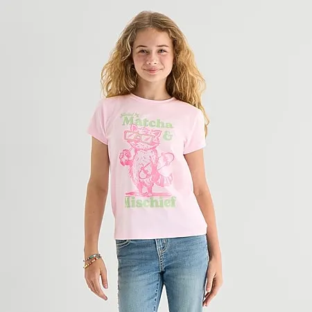 Thereabouts Little & Big Kid Girls Crew Neck Short Sleeve Classic Fit Graphic T-Shirt