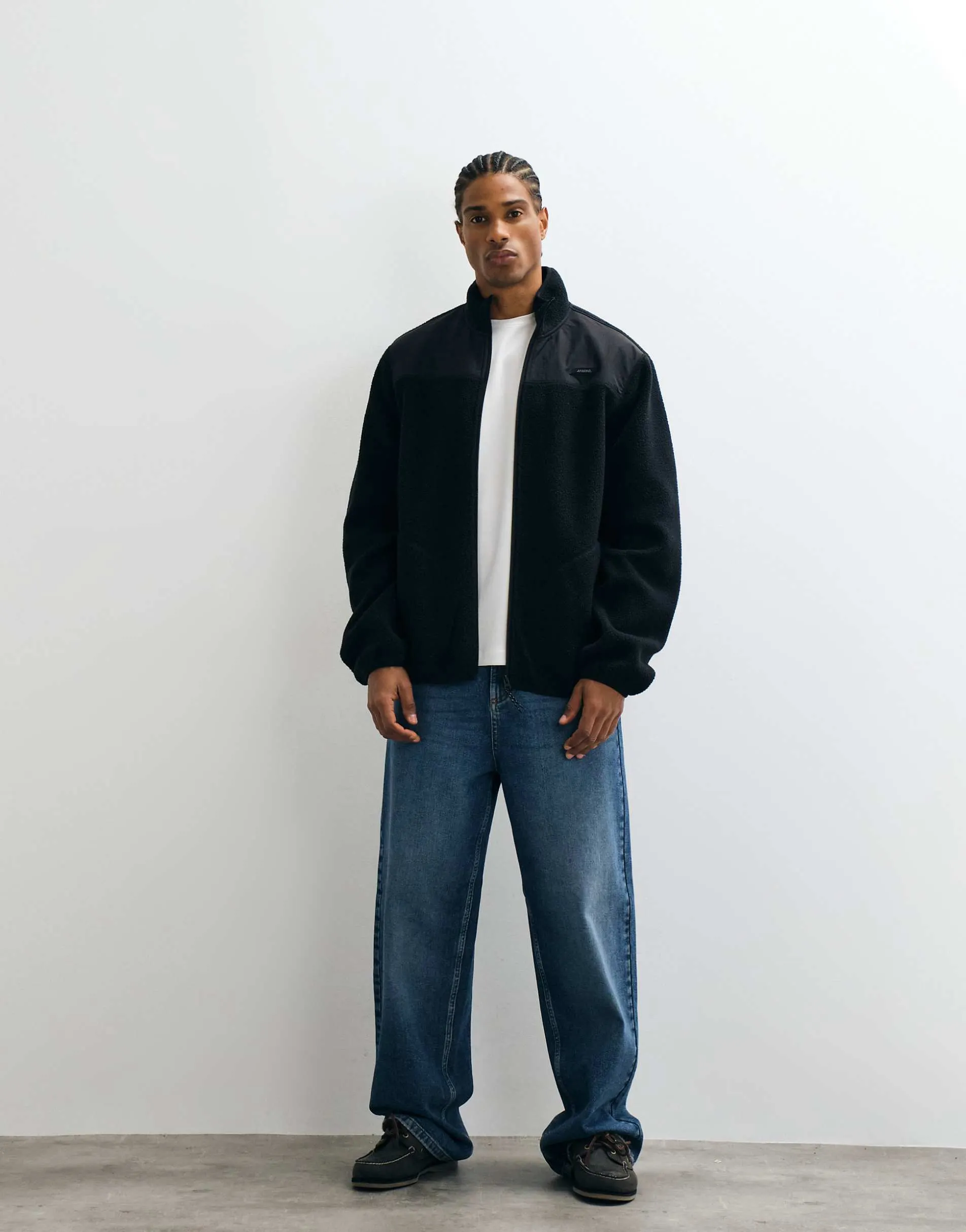 JJ Rebel borg fleece jacket in black