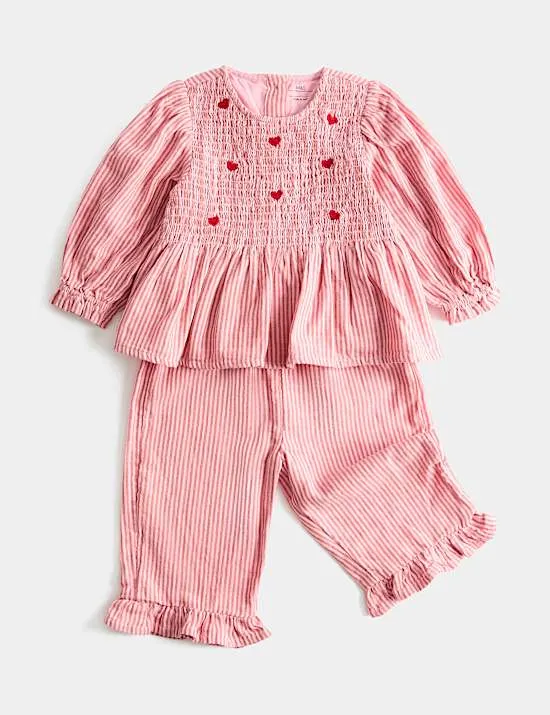 2 Piece Pure Cotton Heart Stripe Outfit (0-5 Yrs)