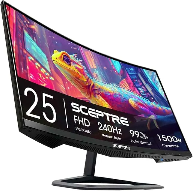 New! Sceptre Curved 24.5-inch Gaming Monitor up to 240Hz 1080p R1500 1ms DisplayPort x2 HDMI x2 Eye Care Build-in Speakers, Machine Black 2026 (C255B-FWT240 Series)