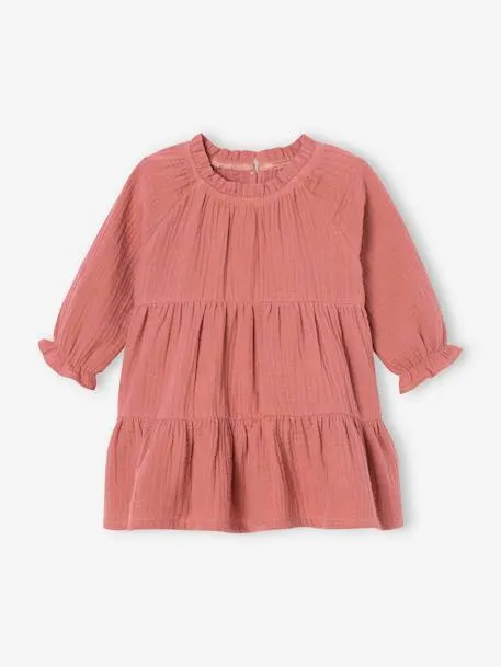Robe bébé à volants en gaze de coton - vieux rose