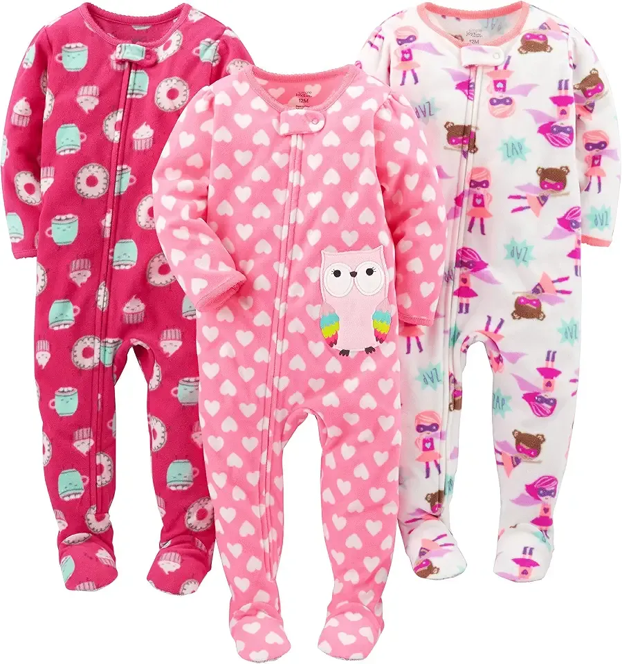 Girls Loose-Fit Flame Resistant Fleece Footed Pajamas