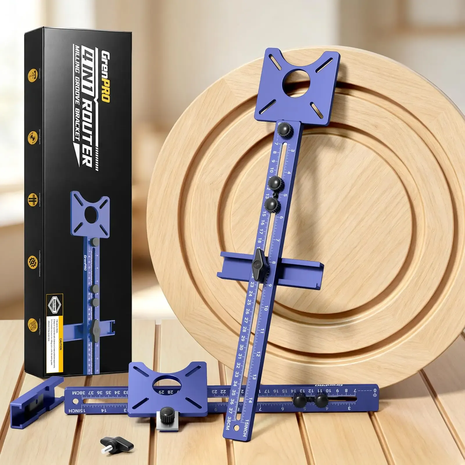 GRENPRO 4-in-1 Router Circle Cutting Jig for Trim Routers Sled Templates | Adjustable Router Milling Groove Bracket for DeWalt/Bosch/Milwaukee, 5.5"-30" Arcs Grooves , Woodworking Compact Router Guide